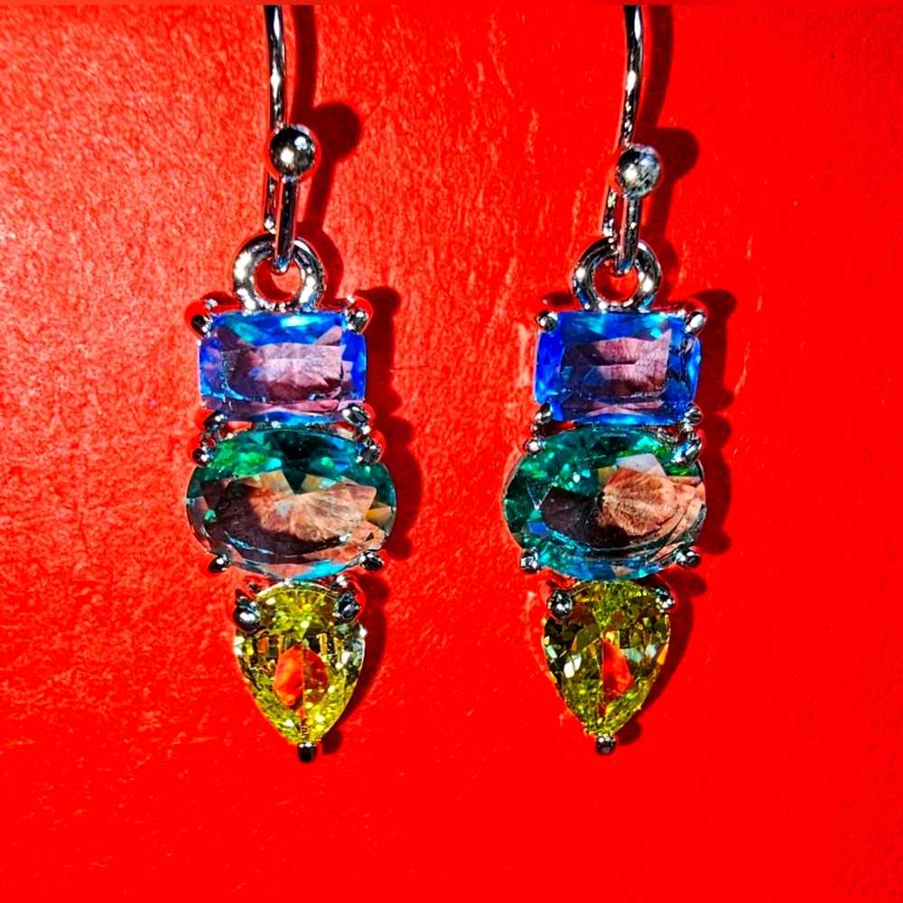 Faceted Colorful Glass Dangle Earrings